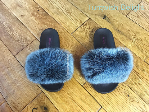 'TDR TURQWISH DELIGHT' Frosted Tip Fox Furs Sliders