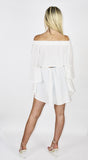The 'PRISCILLA' off the shoulder top haslower open back detail and dipped hem with fabulous 3/4 length bell sleeves