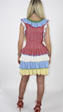 The 'LAYA' multi coloured wool blend ruffuel dress is inspired by the Alexander McQueen's tiered knitted mini dress