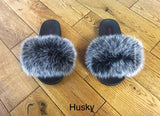 'TDR HUSKY' Frosted Tip Fox Fur Sliders