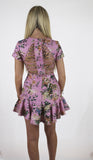 The 'NATALIA' dusky pink floral print dress with low cut open caged back detail