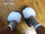 'TDR POLAR BEAR' Fox Fur Sliders