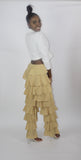 Camel Balmain inspired ruffle pants chiffon Faith-Sherelle white crop wrap top pretty little thing