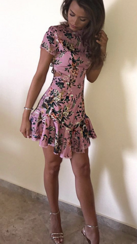 The 'NATALIA' dusky pink floral print dress with low cut open caged back detail Natalya Wright